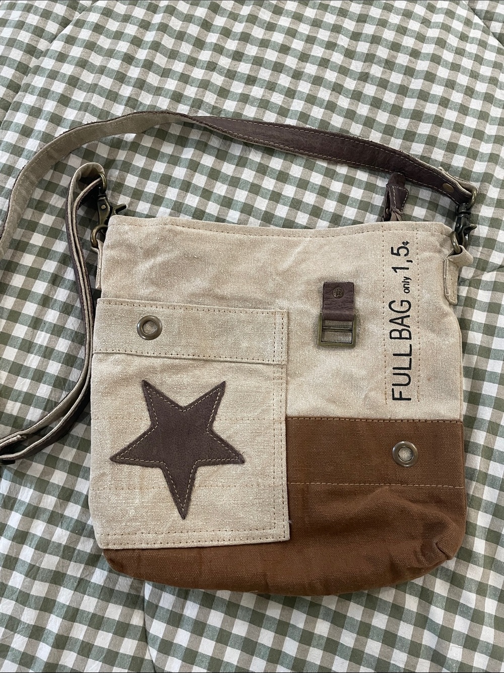 Myra Canvas Crossbody Bag in Beige and Brown